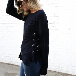 BAR III Black Wool Sweater with Side Ties Grommet M